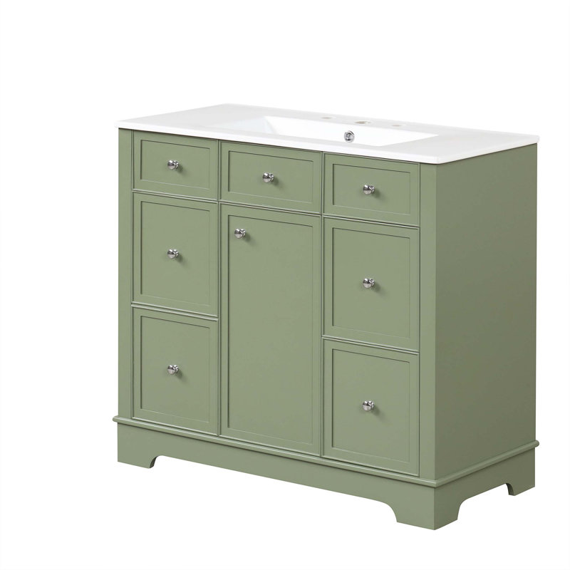 Winston Porter 36" Green Bathroom Vanity with Three Drawers | Wayfair
